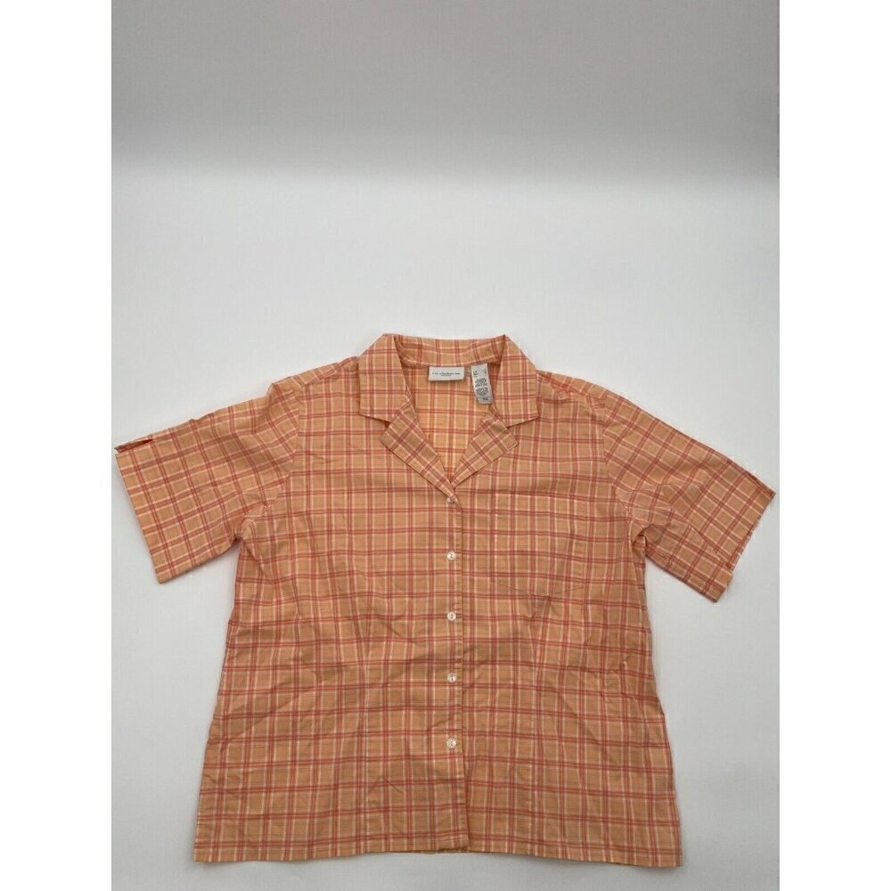 Liz Claiborne Plaid Polo Shirt Orange Women Size Large